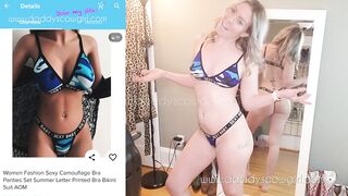 Young blonde hotwife full nude bikini try on in blue camo print | DADDYSCOWGIRL