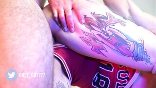 Horny step sister in a sport outfit gets fucked rough and covered in cum