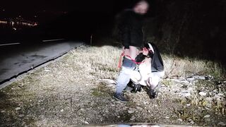 nun cosplay on leash receives hot cum on face on public road