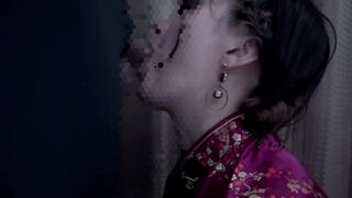 Female college student put on a Chinese dress and have a blowjob and cum in mouth