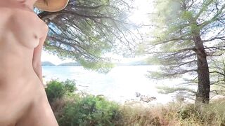 Fit girl goes on nude ocean hike