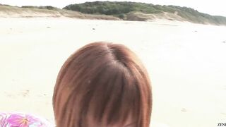 Ultra hairy Japanese gyaru in bikini beach foreplay