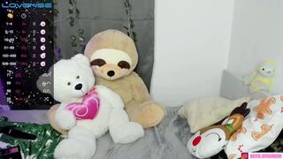 Horny girl in threesome with teddy bears!