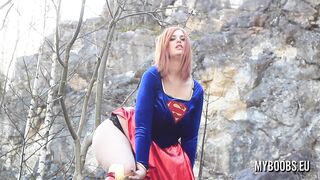 Huge Natural Tits Super Woman Cosplay making OutDoor