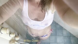 Amazing hot wife in Wet T-shirt in the shower | OF @wifeydoespremium