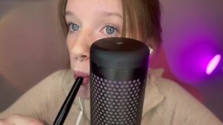 ASMR VULGAR GIRL WITH FRECKLES PLAYS WITH A CONDOM IN HER MOUTH wet sound (brunette with freckles)
