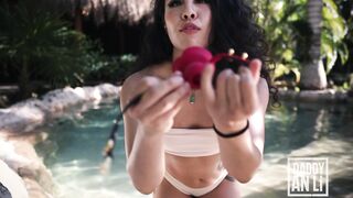 Asian Goddess Ballgaggs you with embarrassing flower gag and ties you up outdoors underwater