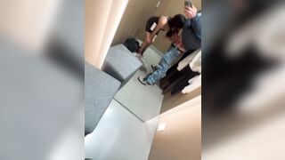 Little Asian slut gives risky public blowjob in dressing room