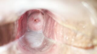 Cum inside the vagina close-up speculum