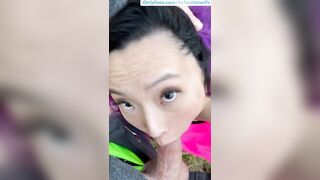 I cheated.. I snuck out, gave my bull road head, and got creampied in a public field! Asian hotwife