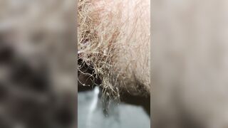 Long haired pussy pissing in the morning close up with a delicious fart