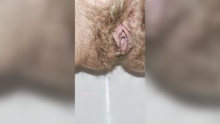 Powerful stream of piss from my hairy pussy | Up Close POV | Free Pee Porn Videos