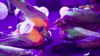 Neon party escalates - girls fuck and scream with pleasure