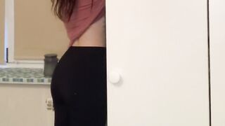 A sexy chick takes off her clothes in front of the mirror????