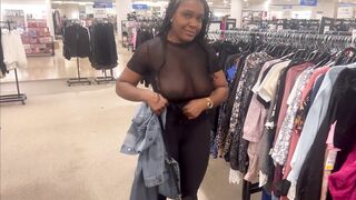 Wearing a see through shirt at the mall