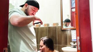 Stepmother is spied on by her stepson and they fuck in the bathroom