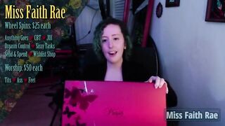 Sub Funded Shiny Thigh High Boot Unpackaging - Miss Faith Rae's Femdom Live Stream - Preview