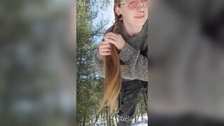 Outside Long Blond Hair Braiding And Showing Off- River Gray