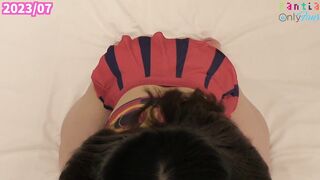 [POV] Busty cheerleader blowjob with full view of ass [ASMR] Japanese Hentai amateur uniform